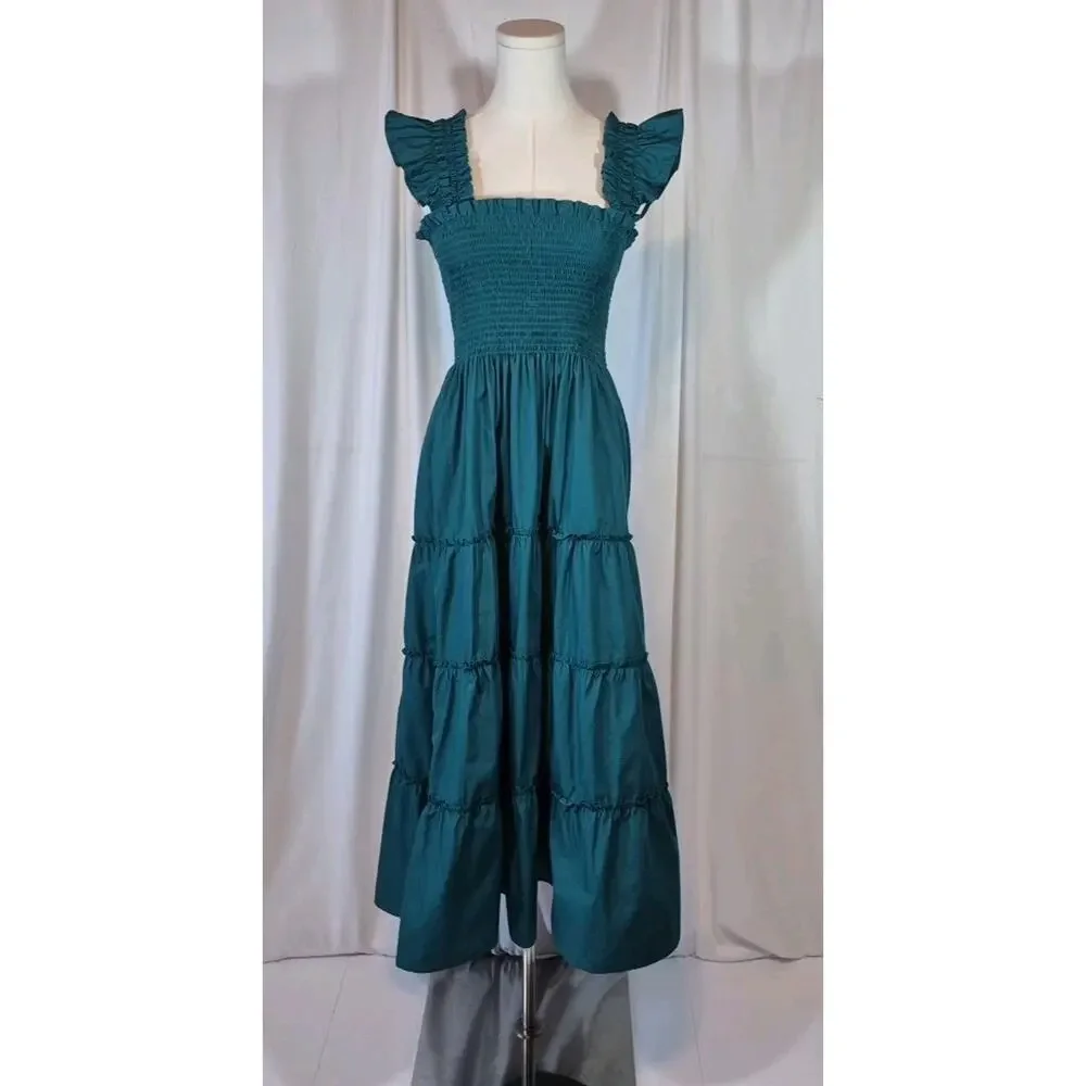 Quince Garden Green Organic Cotton Smocked Midi Dress New Medium - Picture 2 of 11
